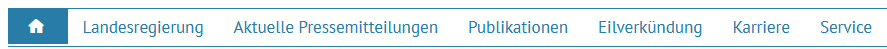 Die Abbildung zeigt die Menüleiste von dem Regierungsportal ganz oben auf der Startseite. Auf der Startseite können Sie diese Menüpunkte, das sind Links, anklicken.